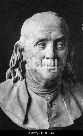 Franklin, Benjamin, 17.1.1706 - 17.4.1790, American natural scientist and politician, portrait, bust by Houdon, Louvre, 18th century, , Stock Photo