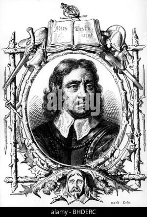 Cromwell, Oliver, 25.4.1599 - 3.9.1658, English military, leader, politician, portrait, engraving by Lely, Stock Photo