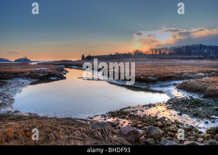 Coastal protected marshland in Branford Connecticut USA. Color landscape photography. Stock Photo
