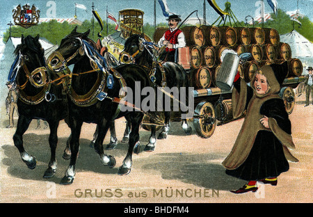 geography / travel, Germany, Munich, Oktoberfest, greetings picture postcard, 1911, Stock Photo