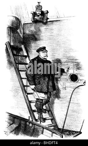 Bismarck, Otto von, 1.4.1815 - 30.7.1898, German politician, cartoon 'Dropping the Pilot' by Sir John Tenniel (1820 - 1914), Punch, (The London Charivari), (1841-1992), 29.3.1890, Stock Photo