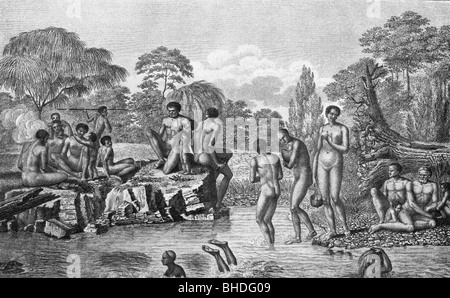 geography / travel, Australia, Aborigines, Tasmania, life of native people, after copper engraving, from 'Atlas du Voyage de La Perouse', 1797, Stock Photo