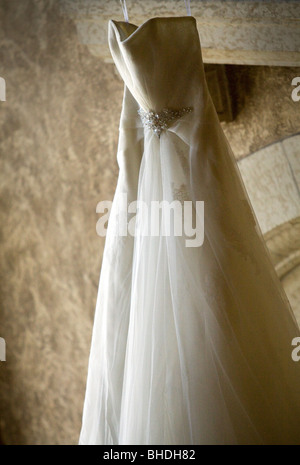 Hanging Bridal dress Stock Photo