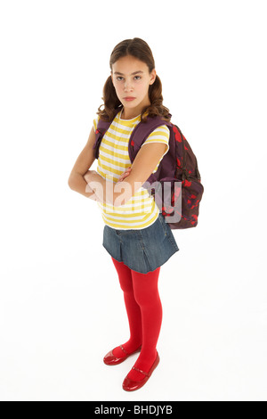 Studio Portrait Of Female Student With Backpack Stock Photo