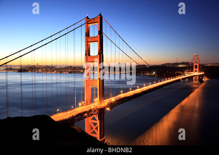 Golden gate Bridge and San Francisco Skyline viewed at dusk Stock Photo