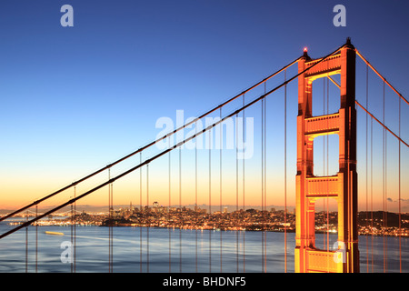 Golden gate Bridge and San Francisco Skyline viewed at dusk Stock Photo