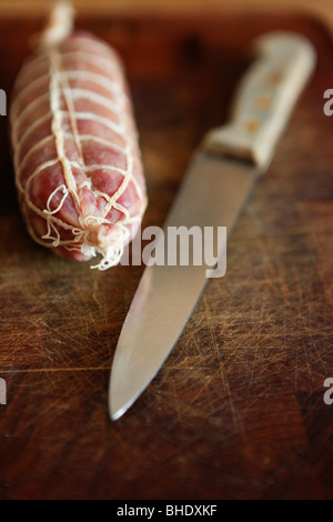 chopping board, salami Stock Photo