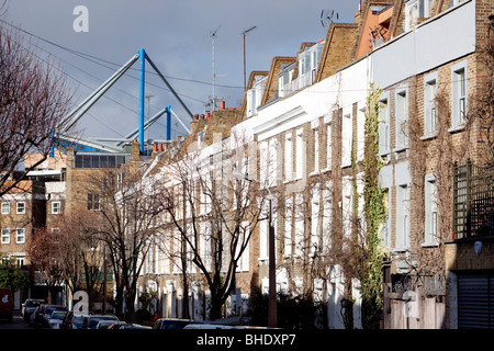 terraced homes in Fulham near Stamford Bridge stadium, home of Chelsea Football Club Stock Photo