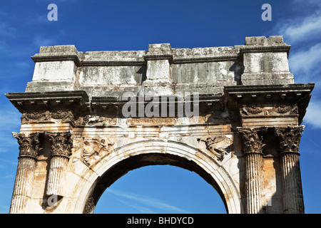 The Triumphal Roman Arch of the Sergii Pula Istria Croatia Stock Photo