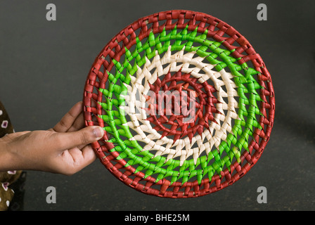 Palm leaf handicraft thing famous in Manappad near Tiruchendur ; Tamil Nadu ; India Stock Photo