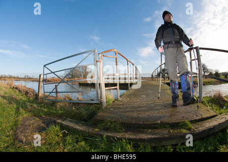 Walker on the Thames Path in Oxfordshire, Uk Stock Photo