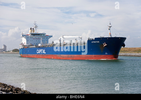 Cape Canaveral, FL - Nov 2008 - Tanker ship Atrotos headed out to sea in channel at Jetty Park in Cape Canaveral, Florida Stock Photo