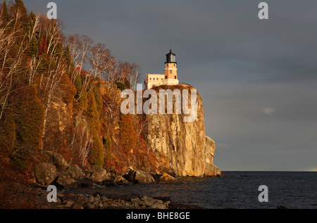 Late afternoon sun illuminates Split Rock lighthouse on the north shore of Lake Superior, Minnesota. Stock Photo