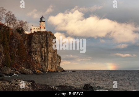 Clearing clouds at Split Rock lighthouse on the north shore of Lake Superior, Minnesota. Stock Photo