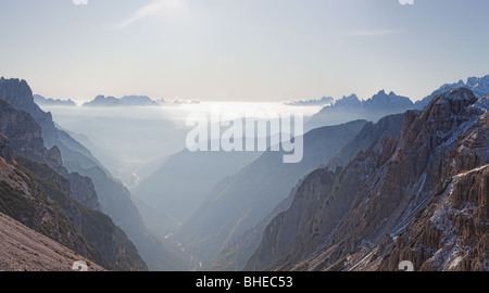 panoramic view of Cadini di Misuraina mountains and Auronzo valley Stock Photo