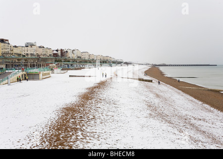 Snow lies on Brighton Beach in East Sussex, England Stock Photo