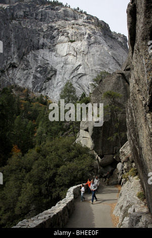 Hiker Vernal Falls trail Yosemite National Park Stock Photo