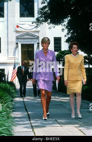 Diana, the Princess of Wales (R) with Elizabeth Dole attends an announcement on banning land mines at the American Red Cross Stock Photo