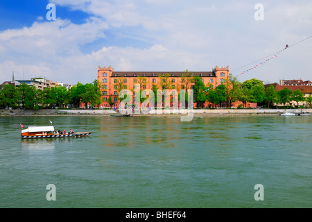 Passenger ferry to cross the Rhine River from in the city of Basel, Basel-City, Switzerland. Stock Photo