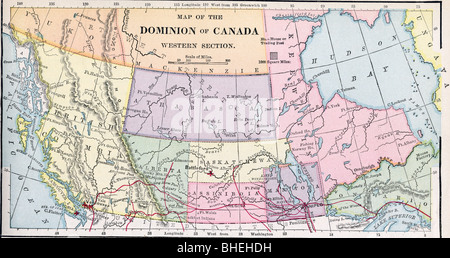 Old map of Western part of Canada from original geography textbook ...