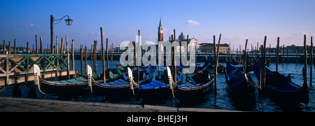 Gondolas on lagoon with view to San Giorgio from Piazza San Marco, Venice, Italy Stock Photo