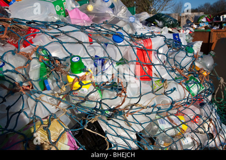 Close-up of waste at recycling collection station in car par UK Stock Photo