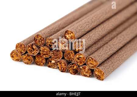 A handful of brown ladies cigarette on a white background Stock Photo