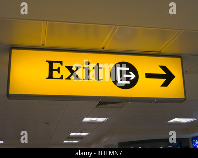Exit sign at Gatwick airport, UK Stock Photo
