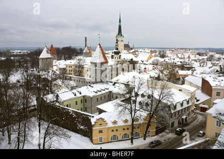 Snow covered roof tops of the Old Town, Tallinn, Estonia. Stock Photo