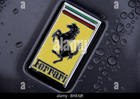 Prancing Horse Badge of a 2007 Ferrari F430 Spyder in metallic grey. Stock Photo