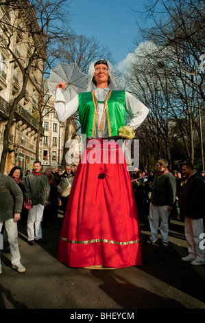 Paris, France, People in Costume Marching in 'Carnaval de Paris' Paris Carnival Street Festival, Large Character Stock Photo