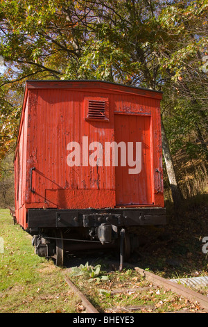 Red Caboose at Cass Scenic Railroad State Park in Cass, West Virginia Stock Photo