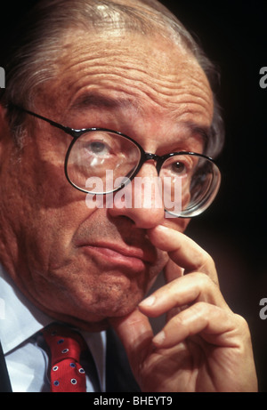 Federal Reserve Chairman Alan Greenspan testifies in Congress in Washington, DC. Stock Photo