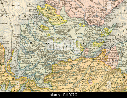 Old map of Ross County (Scotland) from original geography textbook, 1884 Stock Photo