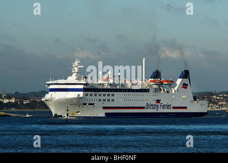 The large passenger ferry Barfleur  departing from Poole, Dorset UK, sailing out of the harbour. January 2010 Stock Photo