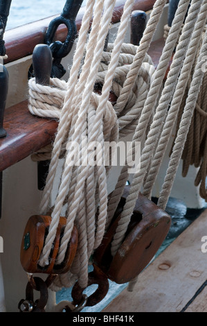 Ship's rigging on the sailing tall ship, Solway Lass Stock Photo