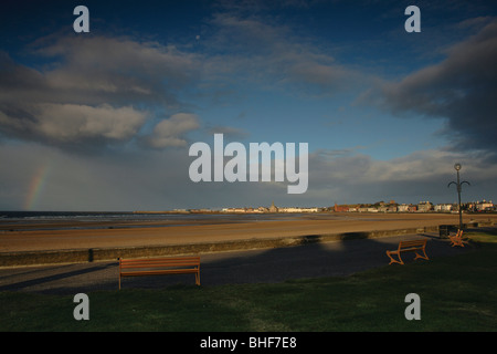 Rainbow over Ardrossan South Beach at Ardrossan on the Ayrshire Coastal Path Scotland Stock Photo