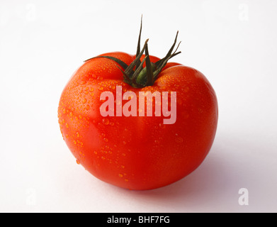 Large, fresh, ripe, red, juicy, organic beef tomato on white background. Stock Photo