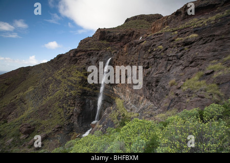 Waterfall Cascada El Palmar in the mountains, Valley of El Risco, Parque Natural de Tamadaba, Gran Canaria, Canary Islands, Spai Stock Photo