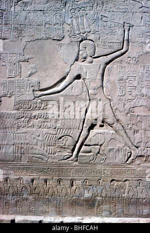 Detail of a relief of Pharaoh smiting his enemies, Temple of Khnum, Ptolemaic & Roman Periods. Artist: Unknown Stock Photo