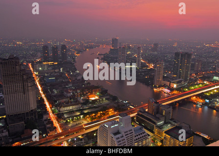View from Restaurant Sirocco on the top of the State Tower with view over Bangkok and Chao Praya river, Lebua Hotel, Bangkok, Th Stock Photo
