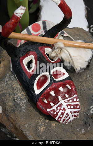 Los Diabletes, devils mask, carnival costume, Haria, Lanzarote, Canary Islands, Spain, Europe Stock Photo