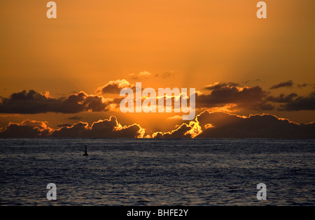 Sunset from Puerto de Tazacorte, Atlantic ocean, La Palma, Canary Islands, Spain, Europe Stock Photo