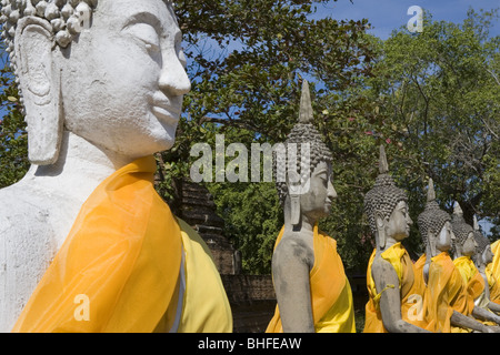 View at Buddha statues wearing monks' robes at Wat Yai Chai Mongkhon, Ayutthaya, Province Ayutthaya, Thailand, Asia Stock Photo