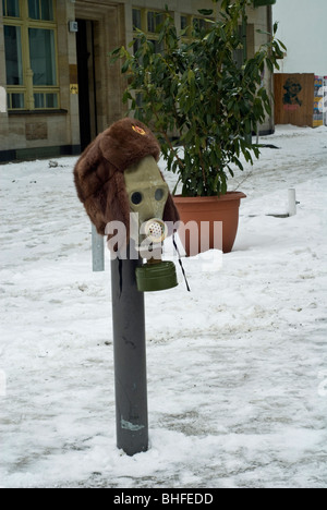 Russian gas mask for sale at Checkpoint Charlie in Berlin Mitte former separation between East and West germany europe Stock Photo