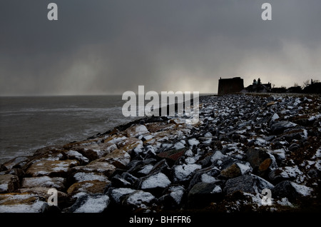 Coastal Erosion at East Lane, near Bawdsey on the Suffolk Coast. Stock Photo