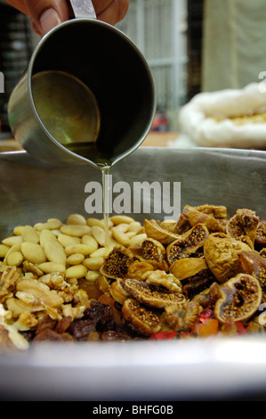 Christmas baking, dried figs and nuts in a bowl, South Tyrol, Italy, Europe Stock Photo