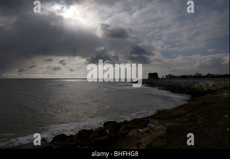 Coastal Erosion at East Lane, near Bawdsey on the Suffolk Coast. Stock Photo