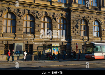 People waiting for bus 133 Staromestska stop Josefov Prague Czech Republic Europe Stock Photo