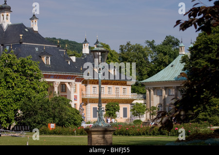 Schloss Pillnitz and gardens Dresden Saxony Germany on the Elbe river Stock Photo